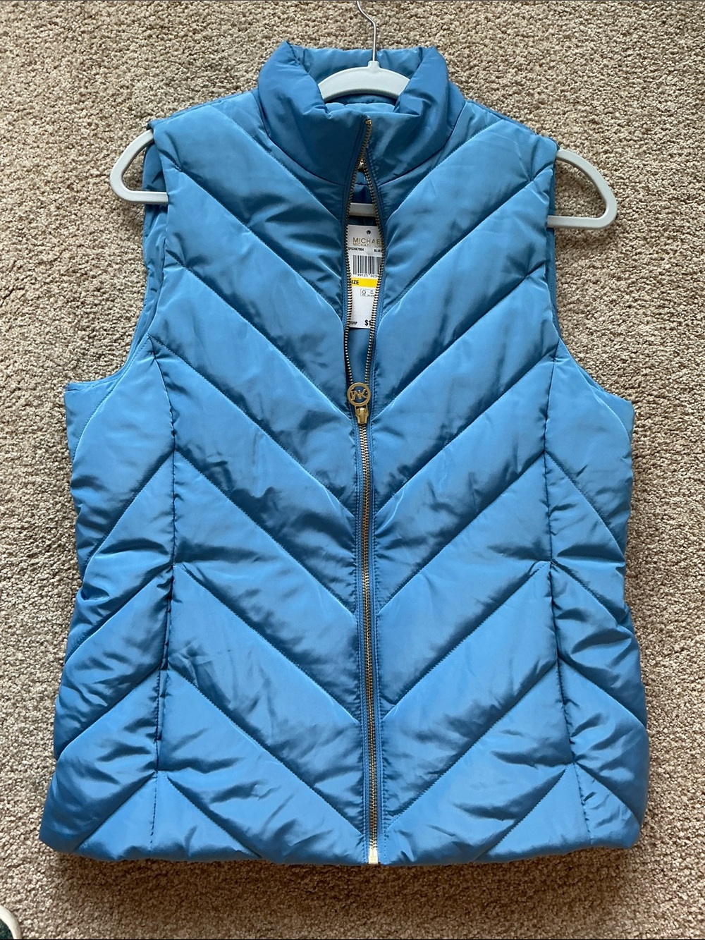 Michael Kors Sky Blue Chevron Quilted Puffer Vest